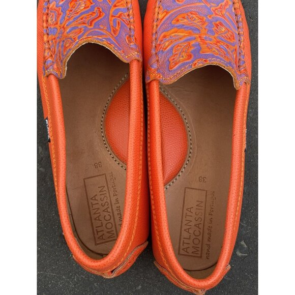 Atlanta Moccasins Shoes Womens Orange Blue Leather Driving Loafer Preppy Mature - Picture 9 of 15